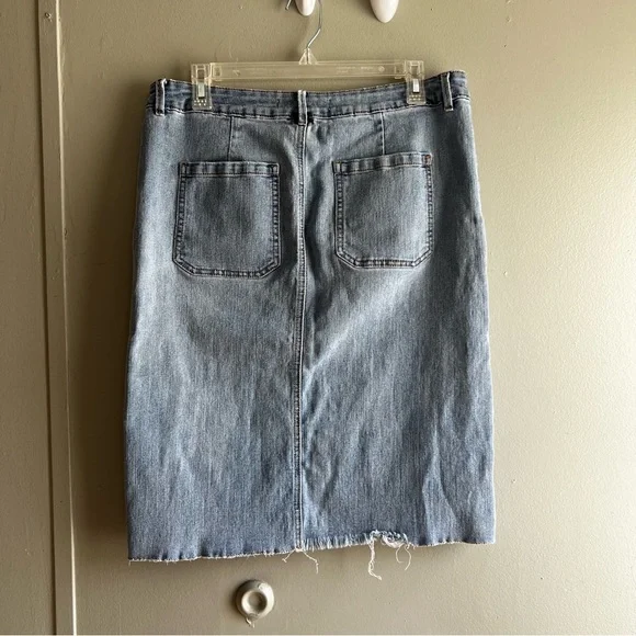 Cato Denim Blue Button Down Skirt Modest Midi - 14 - Picture 3 of 7